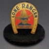 Lone Ranger Silvers Lucky Horseshoe Enameled Brass Badge 1938